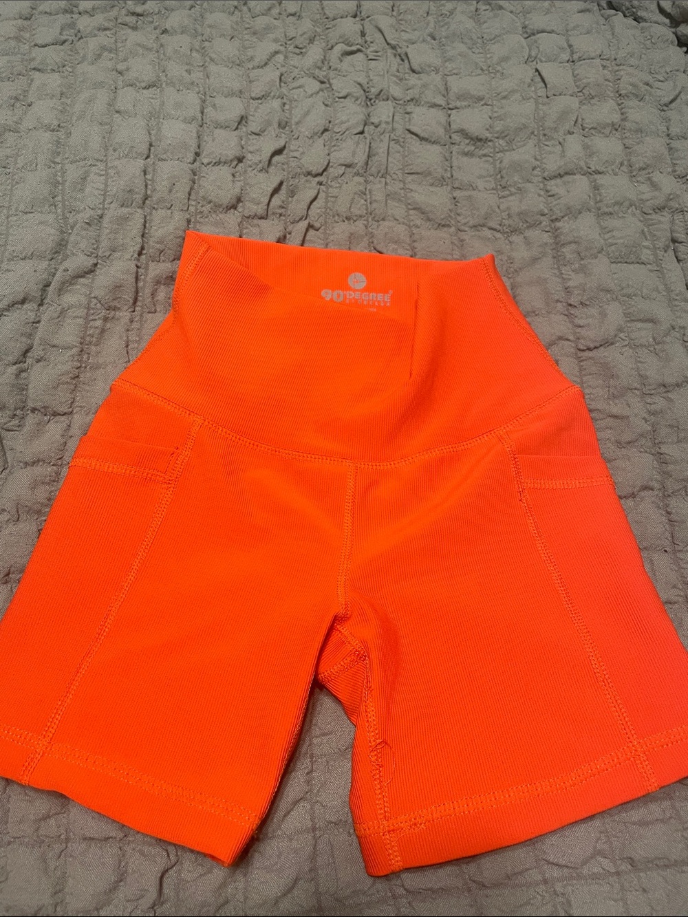 90 Degree By Reflex High-Rise Neon Orange Bike Shorts with Side Pockets